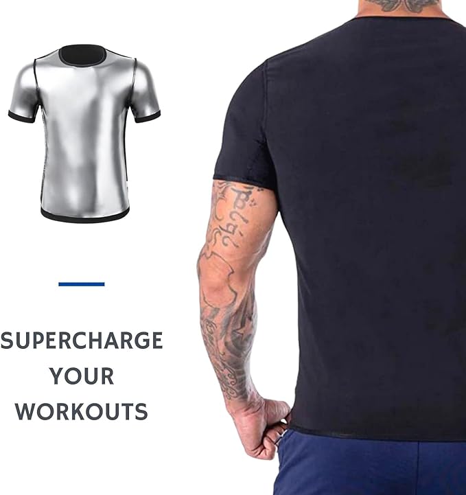 Sauna Sweat Suit Weight Loss Shapewear Top Shirt Waist Vest Trainer Workout Exercise Fitness Gym Short Sleeves Men